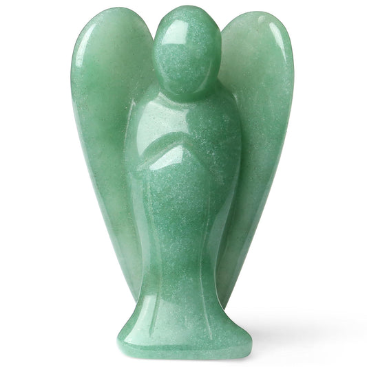 YATOJUZI 3" Green Aventurine Angel Decor Big Hand-Carved Angels Guardian Sculpture Statue Figurines Natural Crystal Stones and Healing Crystals Home Room Office Desk Decoration Wisdom Gifts for Women