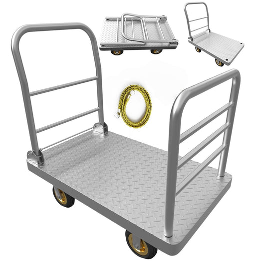 Lomive 2IN1 48"×24" Platform Truck Cart 2650lbs Heavy Duty Flatbed Cart Dolly w/Detachable Rear Guardrail and Swivel Casters, Push Cart, Work Gloves 2Pairs & 1 Bunge Cord Included