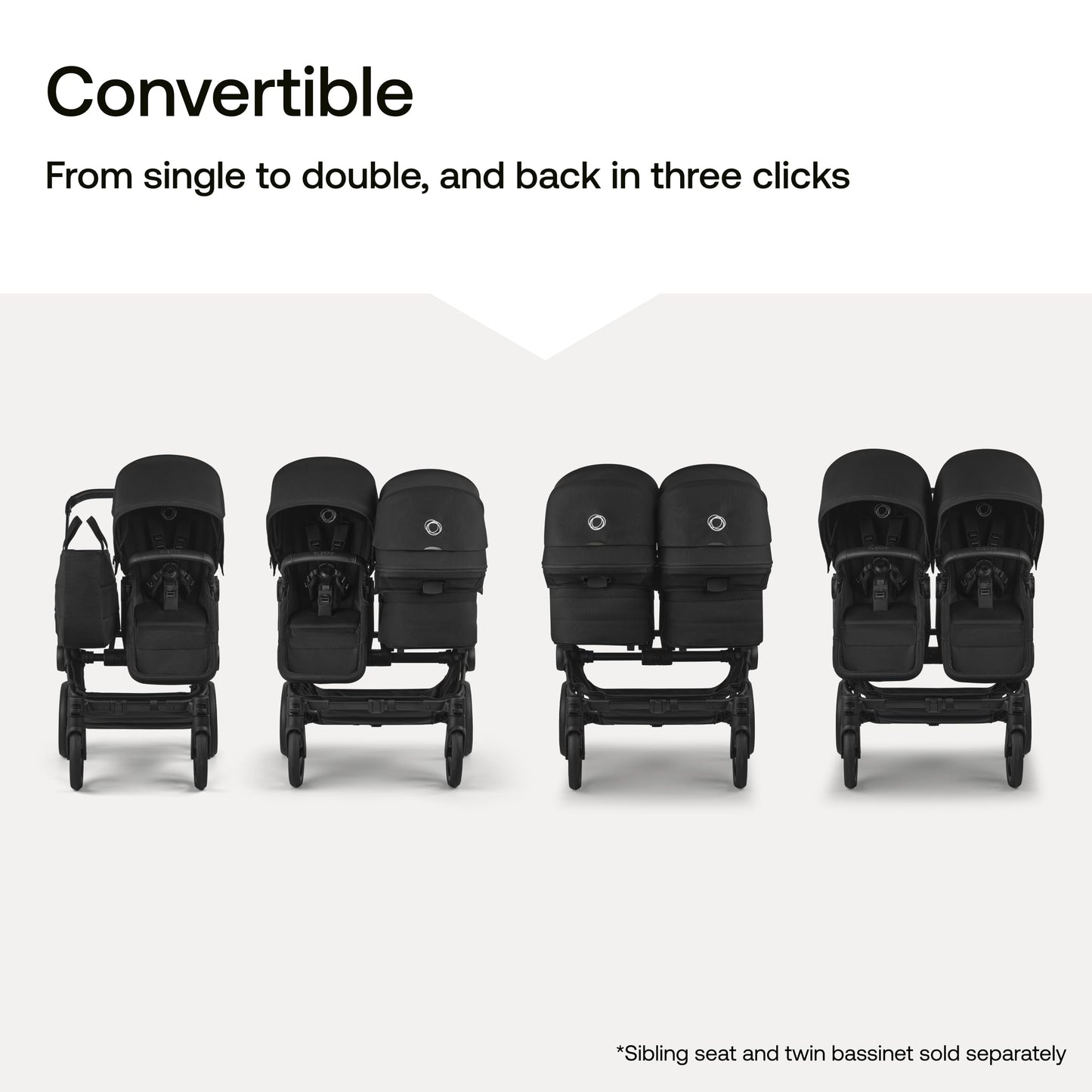 Bugaboo Donkey 6 Sibling Seat – Complete Second Seat Kit for Side-by-Side Double Stroller Conversion, Reversible & Reclining Toddler Seat with Sun Canopy – Cocoa Brown