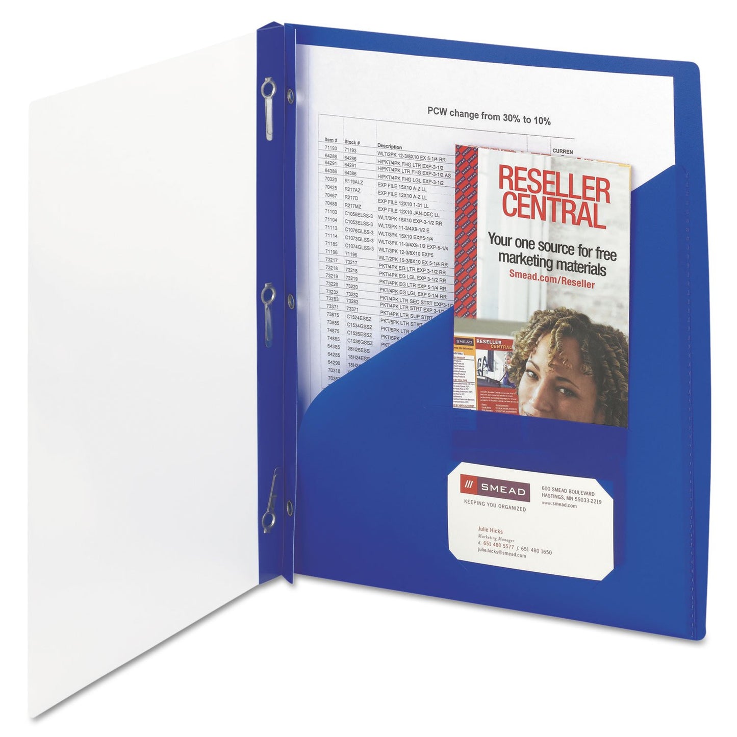 Smead Clear Front Poly Report Cover, Three Double Tang Side Fasteners, 1/2" Capacity, Letter Size, Dark Blue, 5 per Pack (86011) (Pack of 1)