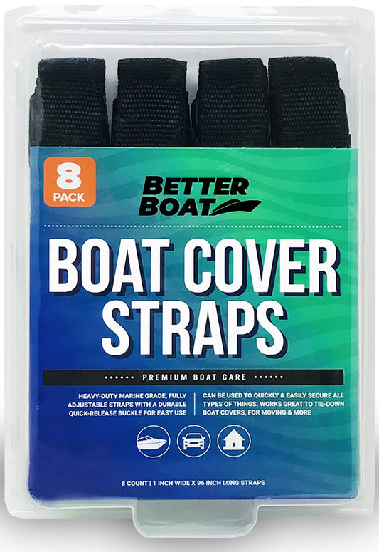Boat Cover Straps, Adjustable Buckle, 8 Pack, 1" x 96" Nylon Utility Straps with Quick Release Buckles