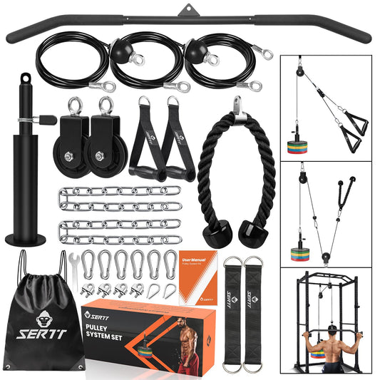 SERTT Weight Pulley System Gym, Pulley Pro Home Cable Pulley System gym for Lat Pull Down, Biceps Curl, Triceps, Shoulders, Back, Forearm Workout, DIY Weight Cable Pulley Attachments for Gym Equipment