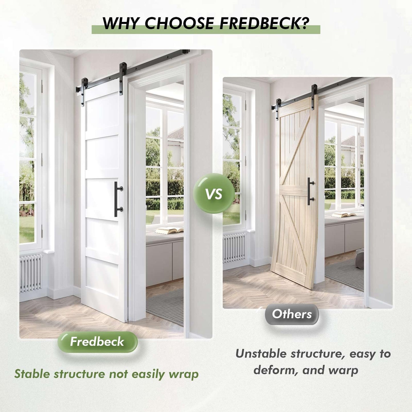 Fredbeck 30inx80in White Barn Door and 5.5FT Sliding Barn Door Hardware Kit Included,Solid,MDF, PVC Surface,DIY Assembly,5-Panel,Fit 27in-28in Opening