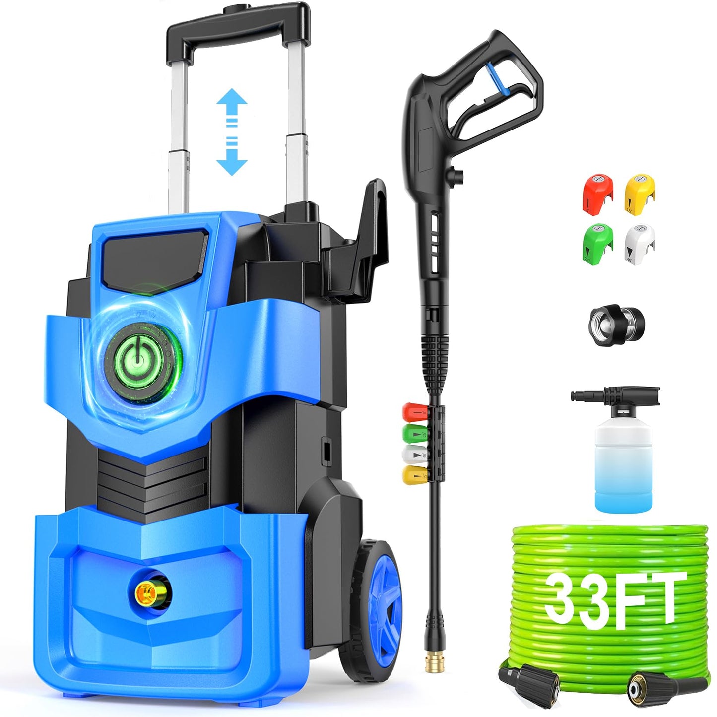 Commowner Pressure Washer 5000 PSI Adjustable Pressure, Power Cleaners Powered with 33ft Pressure Hose, 4 Nozzles and 500ml Foam Cannon, Cleaner Machine for Home, Light Blue