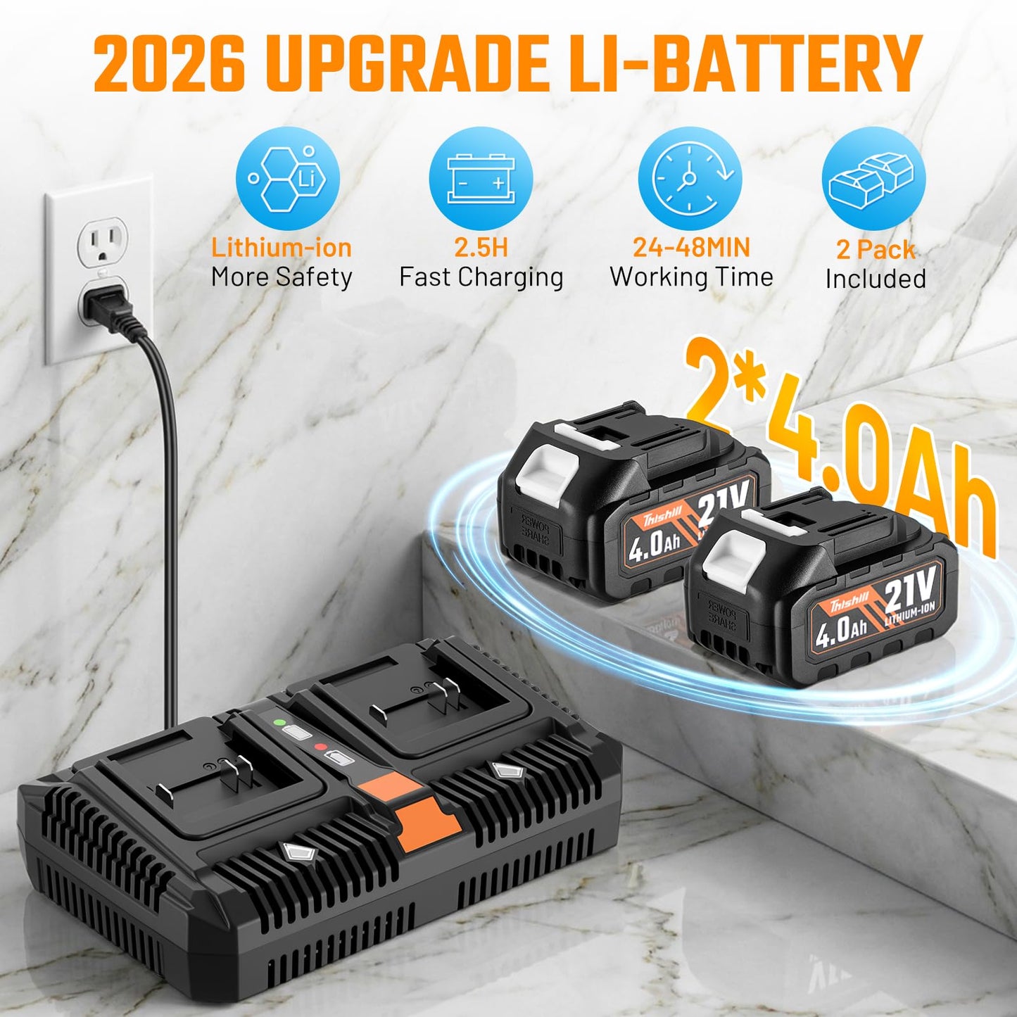 This Hill Electric Pressure Washer, Brushless Motor Washer with 3 Pressure Modes, 2000 PSI Portable Power Washer, 21V Dual-Row Fast Charging, High Pressure Washer for Car Fence Driveway Patio