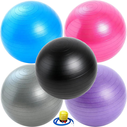 WIFOCU 5 Pcs 26 Inch Anti-Burst Yoga Exercise Ball, Anti-Slip Heavy Duty Gym Ball for Fitness, Core, Balance, Prenatal Workout, Office Chair with Quick Pump