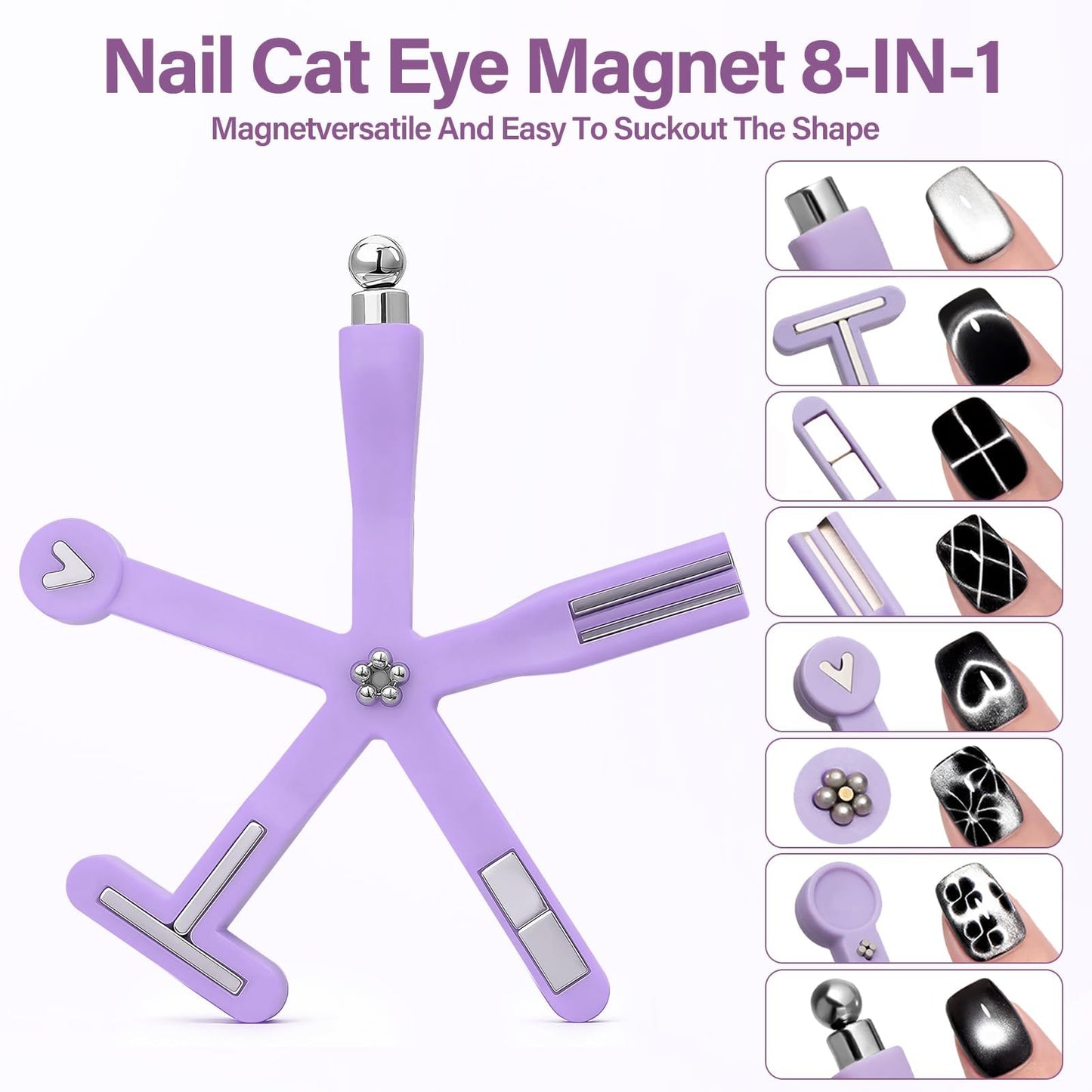 EBANKU Cat Eye Gel Polish Nail Magnet, 8-in-1 Cat Eye Magnet Tool for Gel Nails Strong Magnetic Nail Art Wand with Steel Ball, Black Hole& French Tip&3 in 1 Cateye Multi-Effect Magnets DIY Salon