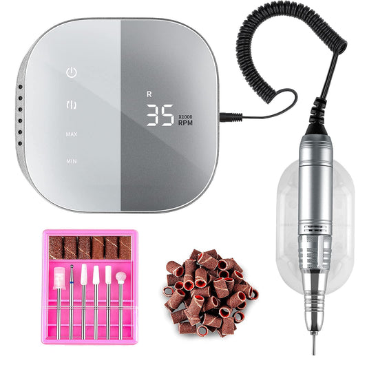 Madenia Professional Nail Drill Machine for Acrylic Nails, 35000RPM Compact Cute Electric Nail Drills with Touch Screen Efile Nail Drill E File Kit for Salon Home Manicure Pedicure Use, Gray