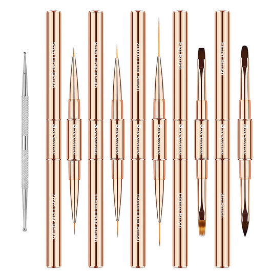 Nail Art Brushes for Nail Art, Professional 5Pcs Double-Ended Acrylic Nail Brush Set for Details, Long Lines, Ombre & 3D Design-Perfect for DIY Manicures & Salons (Gold)