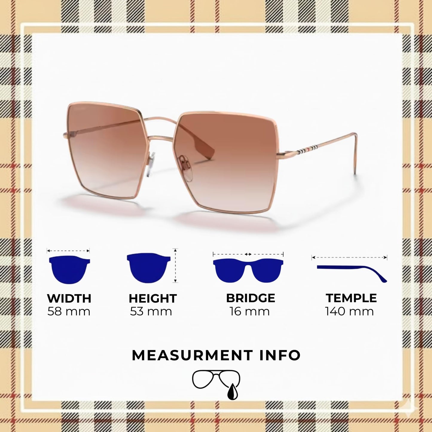 BURBERRY DAPHNE BE3133 Square Shape Metal Sunglasses with Luxury Eyewear Kit