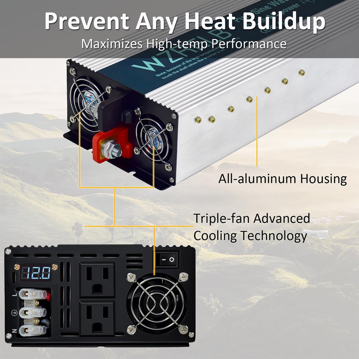 WZRELB 4000W Pure Sine Wave Inverter 48V DC to 110V 120V AC Power Converter with LED Display, Hardwire Terminal,Off-Grid Portable Power Inverter with Dual AC Outlets for Home, RV, Truck, Camping