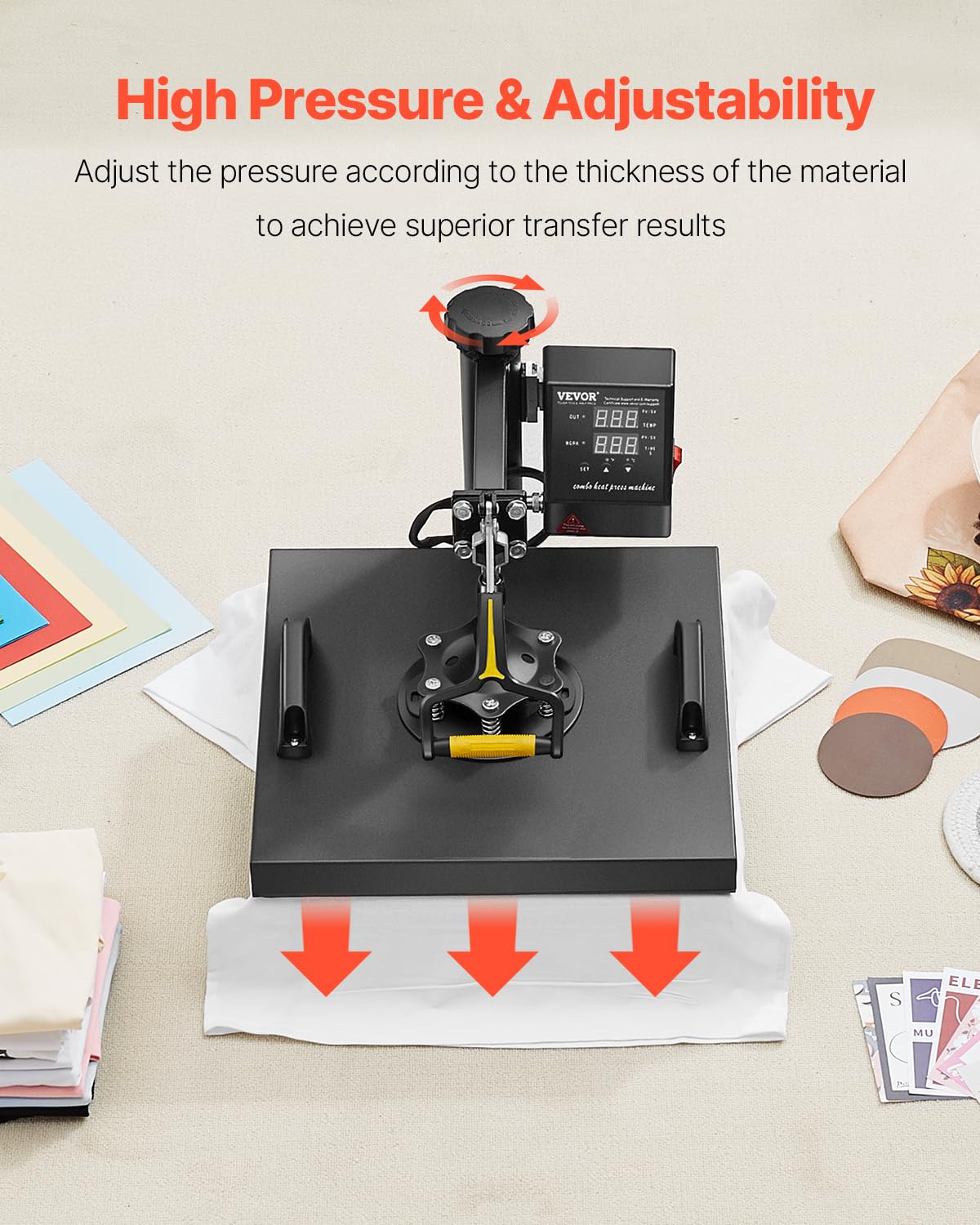 VEVOR 2 in 1 Heat Press Machine for T Shirts and Hats, 15x15 Inch Professional Swing Away Digital Tshirt Press Machine for Sublimation, Vinyl, Heat Transfer Projects