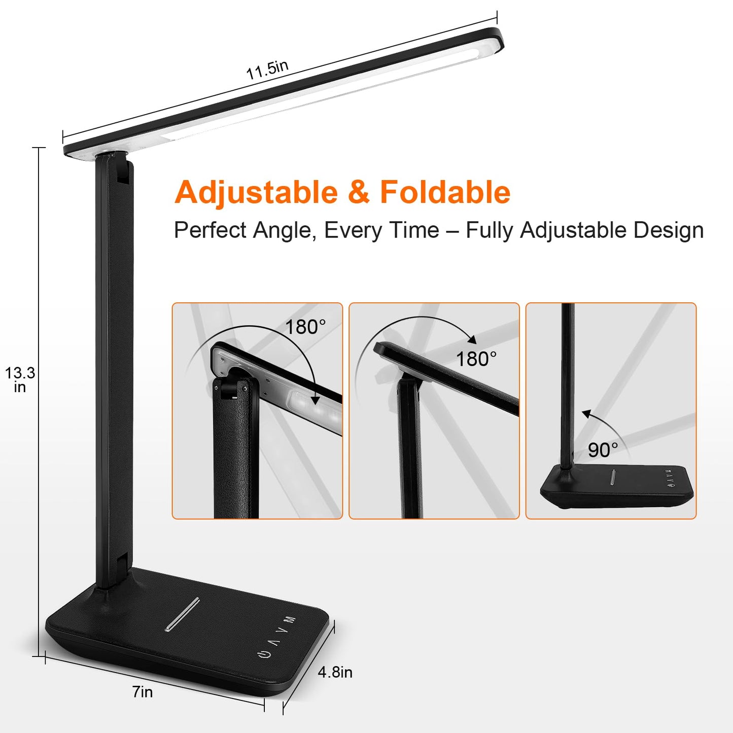 shinelife LED Desk Lamp for Office Home, Bright Desk Light with USB Charging Port, Adjustable Dimmable Desk Lamps 5 Modes 5 Brightness, Touch Study Lamp for Nail, Craft, Puzzle, Sewing, Study, Black