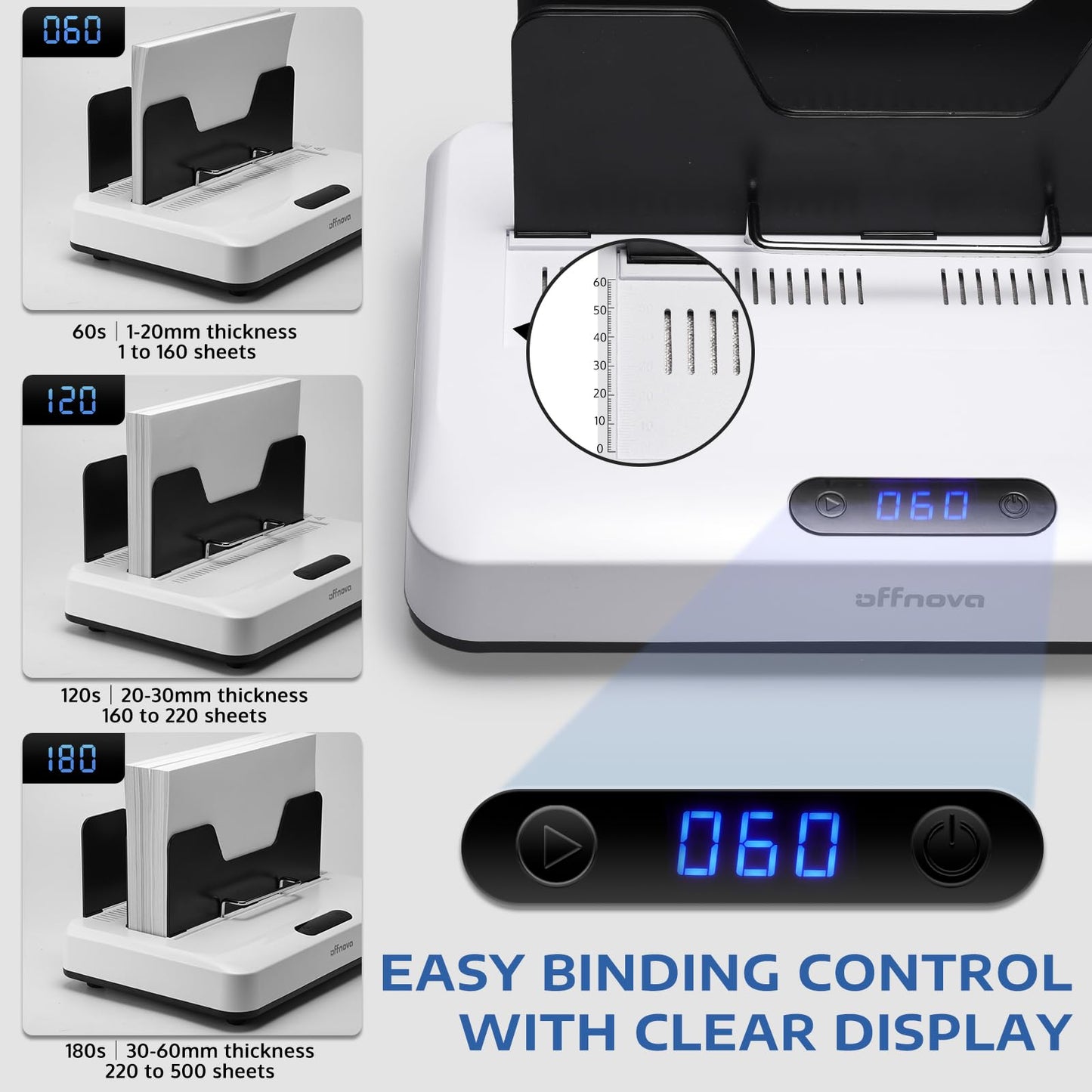 OFFNOVA Thermal Binding Machine 500 Sheets Capacity, No Preheat, Air Cooling, Book Binder Machine with 10 Binding Covers, A4/A5/Letter Size Business Documents, Office and Homeschool Projects
