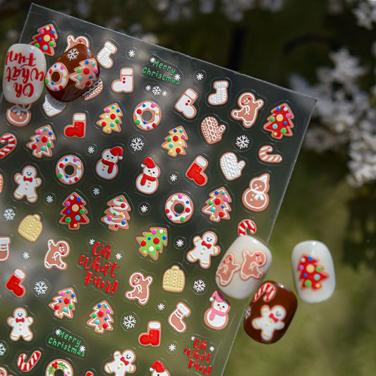 Christmas Nail Stickers for Nails Art - Cute Gingerbread Man Nail Decals Snowflake Snowman for Nails Winter Xmas Tree Nail Design Adhesive Sticker Sliders for Women Nail Art Decorations