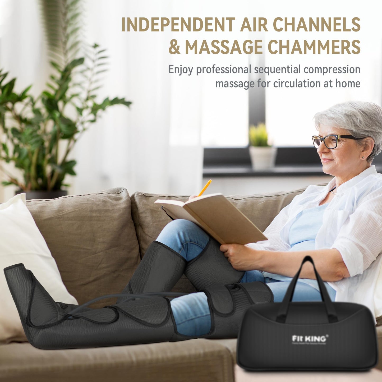 FIT KING Foot and Leg Massager for Circulation and Relaxation with Hand-held Controller 3 Modes 3 Intensities Helpful for Vericose Veins, Cramps, Swelling and Edema - Gift for Mom Wife Family