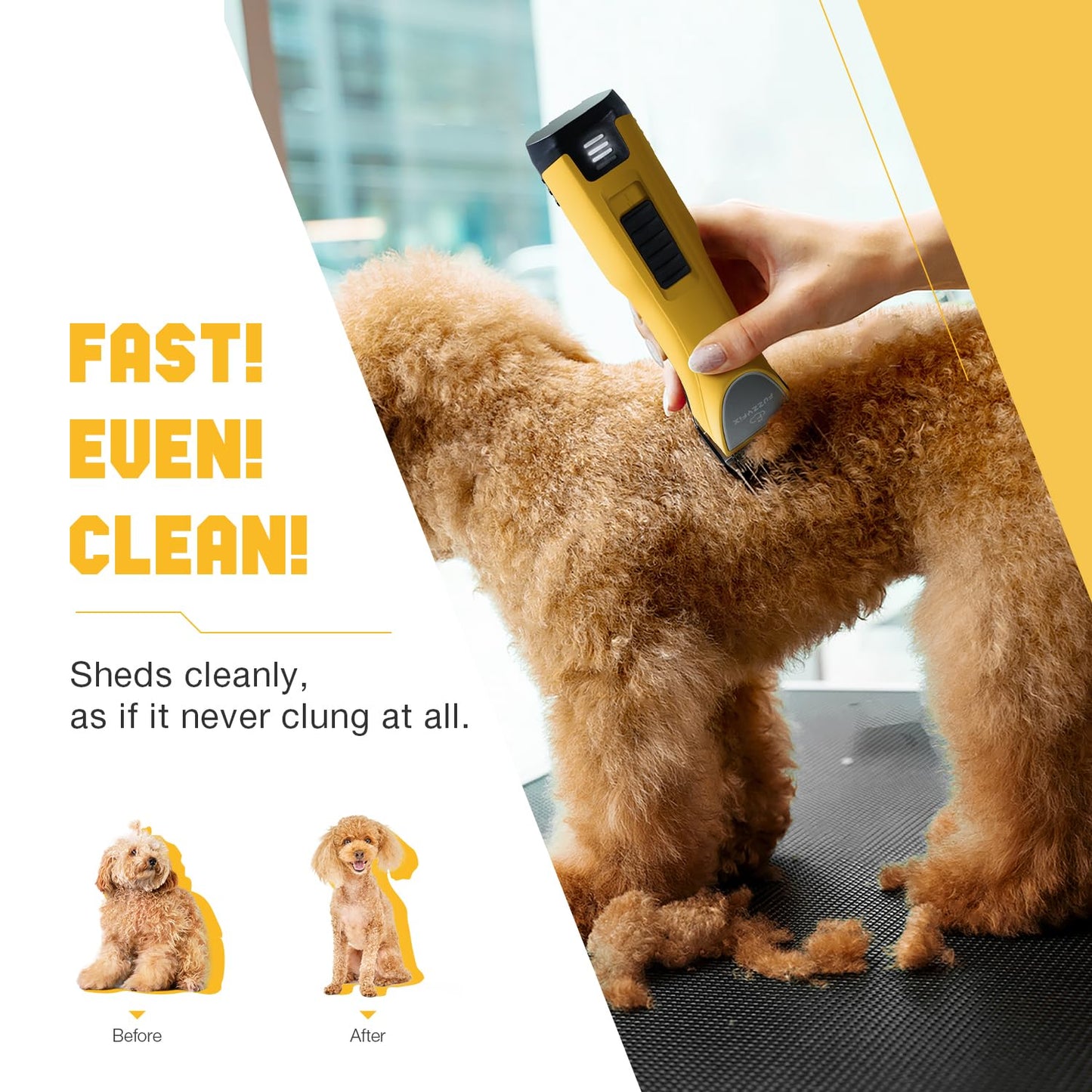 FuzzyFix Professional Dog Clippers for Grooming with Charging Replacement, Low Noise Pet Grooming Kit for Thick Curly Matted Heavy Coats Cordless Hair Trimmer with 8 Metal Guide Combs for Animal Horse