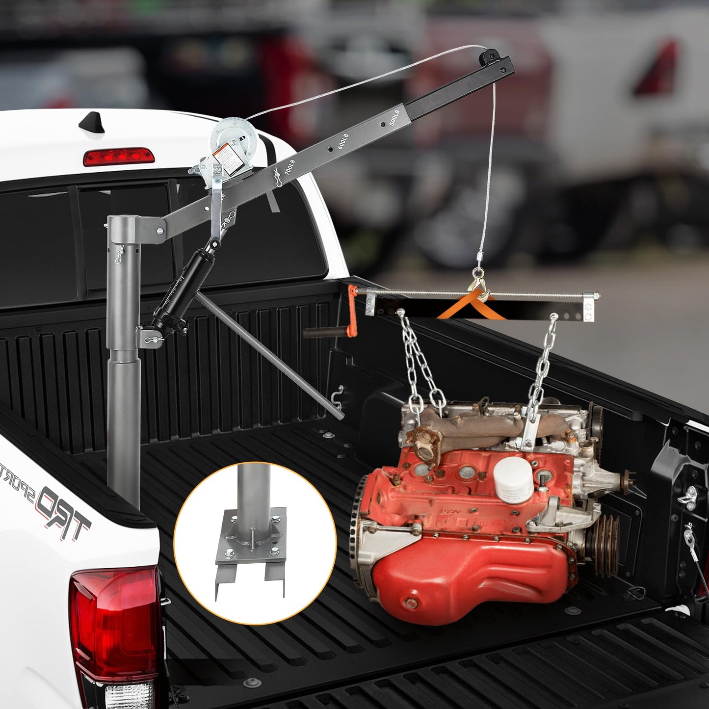 Pickup Truck Crane with Cable Winch, Truck Crane Hoist with 1000 lbs Capacity, Hydraulic Truck Crane with Four Capacity for 500 lbs/600 lbs/800 lbs/1000 lbs for Lifting Goods in Truck (Non-Electric)
