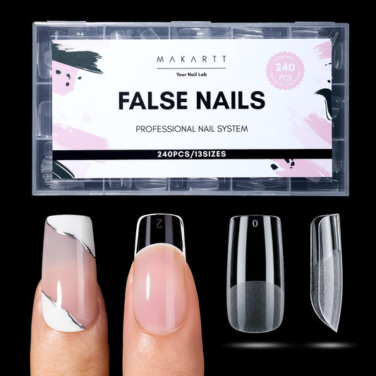 Makartt Medium Square Nail Tips: 240PCS, 13 Sizes, Half Matte, Clear Fake Nails Squoval Shapes - Full Cover Soft Acrylic Press On Nail Extensions Supplies Salon and DIY at Home