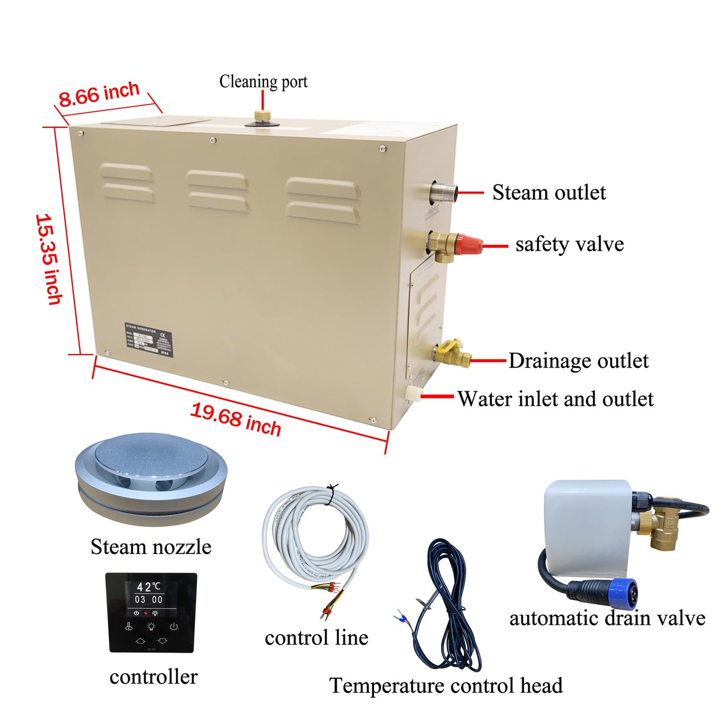 JJFFTAO,Steam shower generator,18kw Household-Commercial,Steam shower generator kit,with self-draining system,Temperature adjustable 95-131°F,Applicable space 560～735ft3