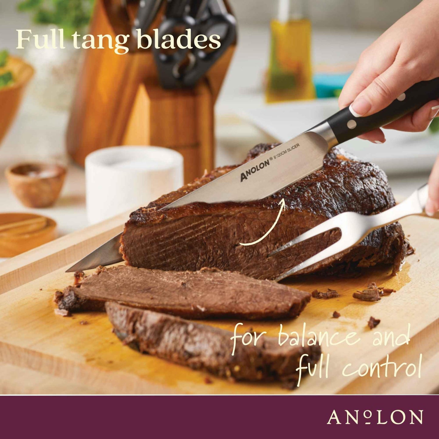 Anolon AlwaysSharp Japanese Steel Knife Block Set with Built-In Sharpener, 8 Piece
