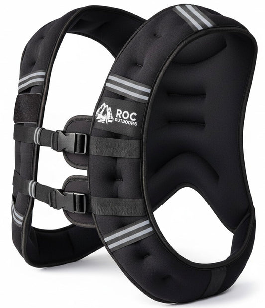 Roc Outdoors Weighted Vest W/ Rub-Free Technology for Woman and Men, 5lb/10lb/15lb/20lb/30lb Weight Vest with Reflective Stripe for Workout, Strength Training, Running, Walking, Fitness, Weight Training, Weight Loss, Weightlifting (Black, 30lb)
