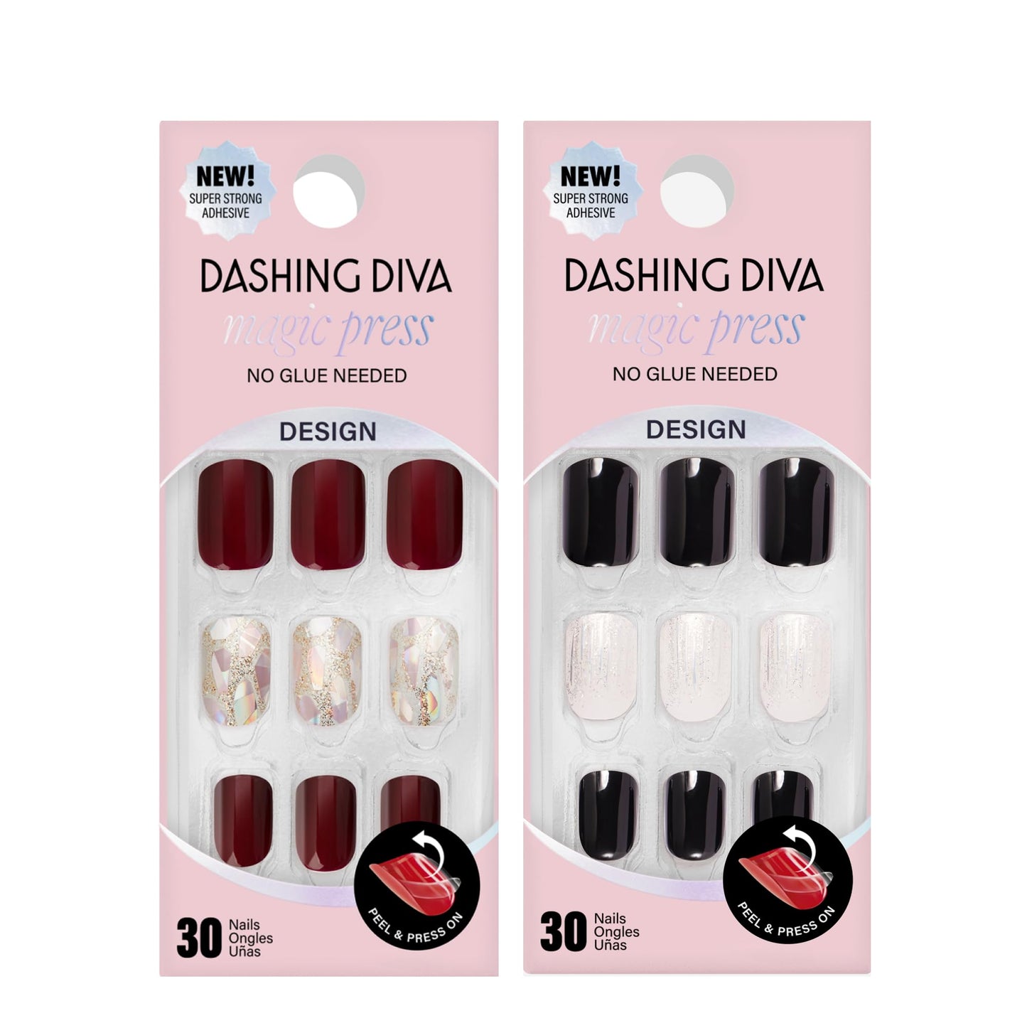 Dashing Diva Magic Press Nail Bundle - Laser Show Collection - Square Press On Nails - Wannabe Wicked & Black Beam - Long Lasting Gel - Lasts Up to 7 Days - 2 Sets