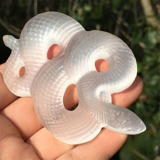 TEAMWILL 1PC Natural Selenite Snake Skull Carved Quartz Crystal Skull Reiki Healing