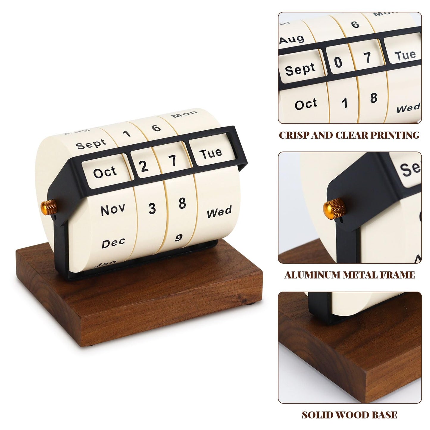 Wooden Perpetual Calendar for Office Desk Decor, Rotary Perpetual Desk Calendar, Countdown Desktop Calendar for Office School (Wood)