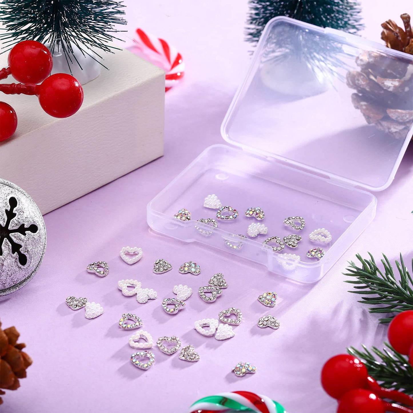 Leelosp 36 Pcs Heart Nail Charms for Nail Art, 3D Heart Rhinestone Decals Silver Crystal Charms Diamond Alloy Gems for Women Decorations