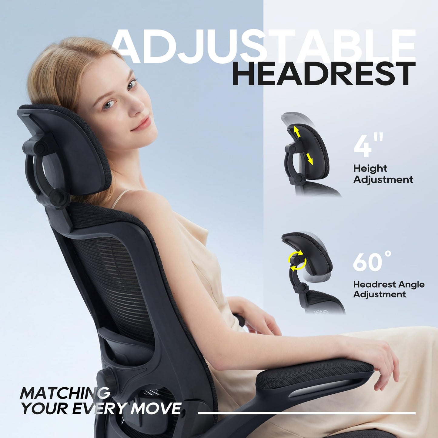 Zeonsit Ergonomic Office Chair, High Back Mesh Desk Chair with Adjustable Lumbar Support & Headrest, Flip-up Armrest, Computer Task Chairs for Home and Executive Office (B-Black)