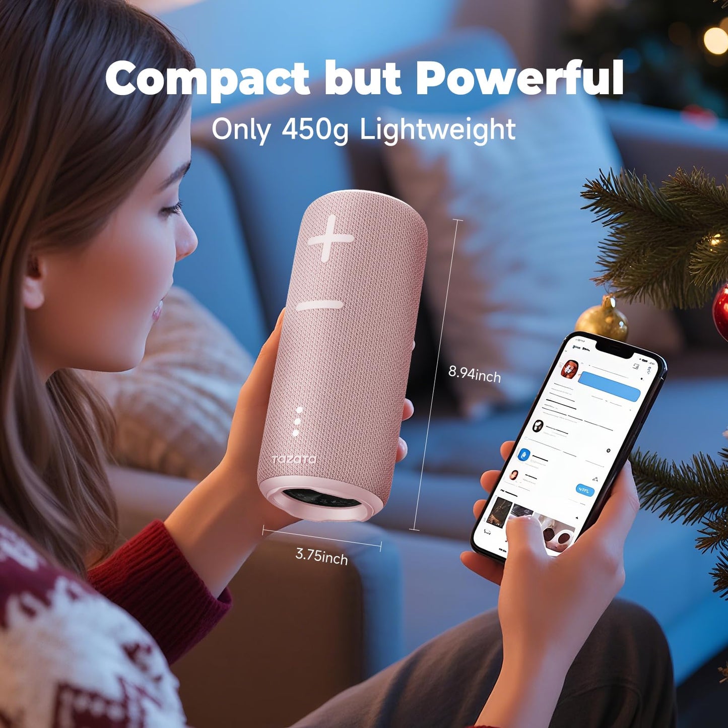 TAZATA Bluetooth Speaker,30W Portable Wireless Speaker with TWS,IPX7 Waterproof, 8H Playtime, LED Lights,for Pool/Beach/Shower, Birthday Gift, Valentines Day Gifts
