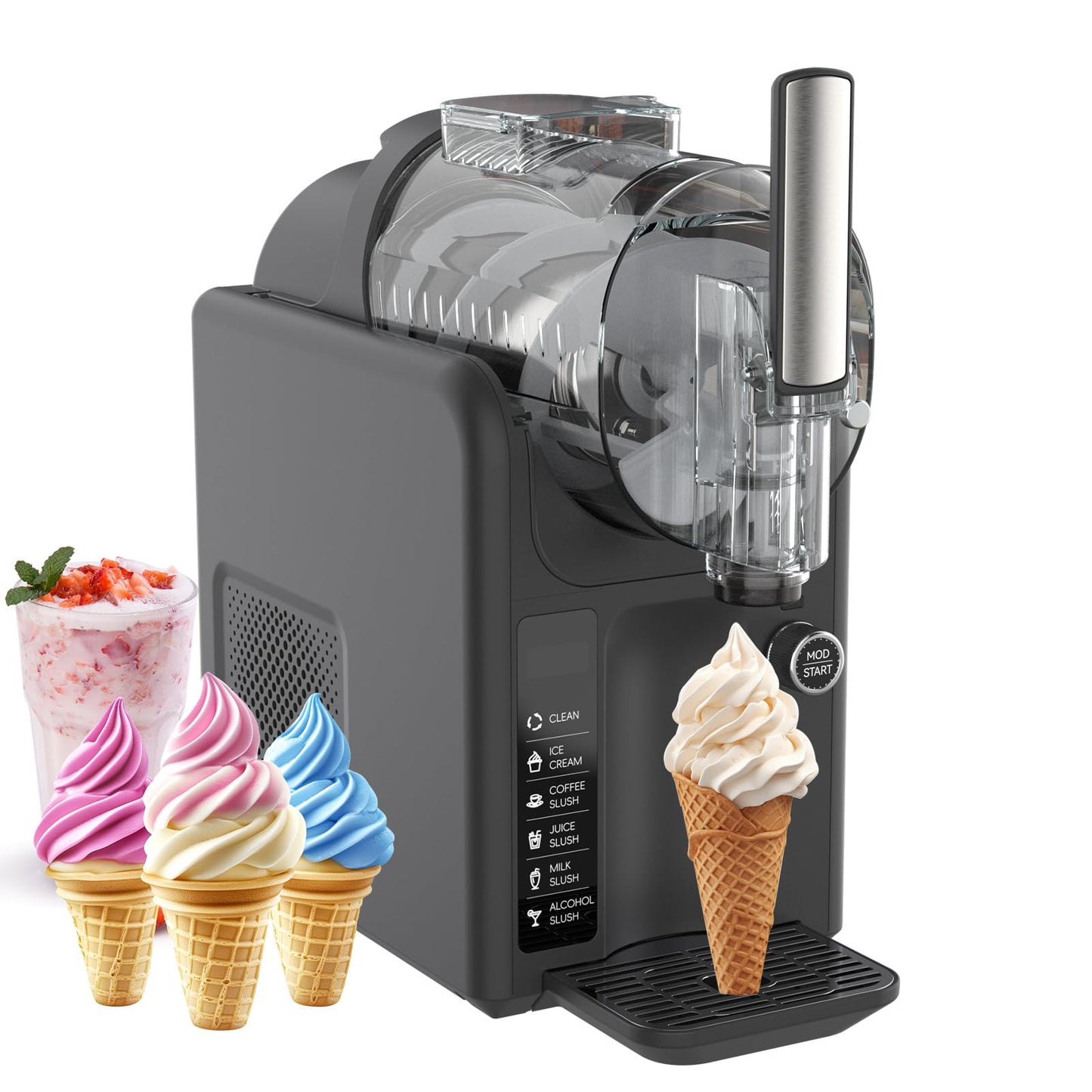 Soft Serve Ice Cream Slushie Machine - 68 oz Slushy Machine for Home, 2-in-1 Soft Ice Cream Maker with 6 Pre-Set Modes, No Ice Needed Frozen Drink Machine for Margarita, Milkshake, Frappés (B2)