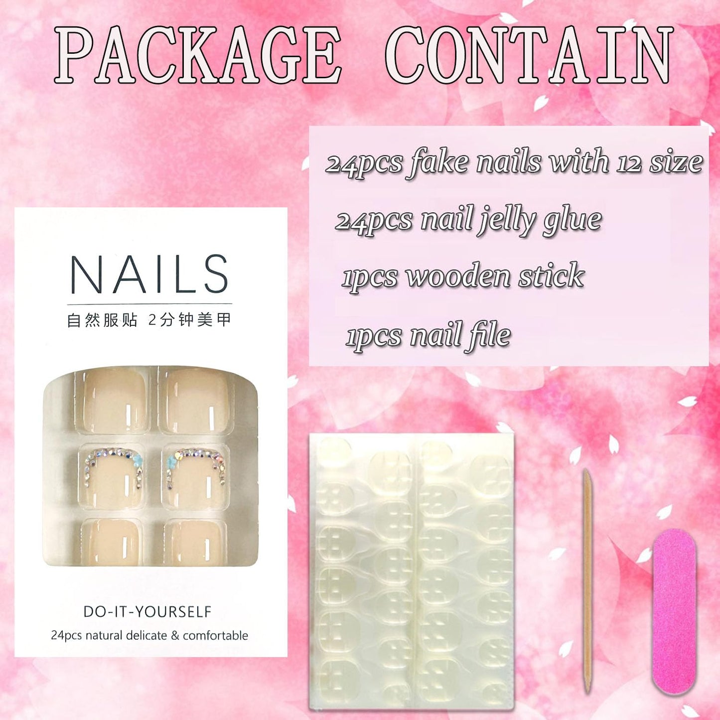 FIEONCIY Press on Toenails with Designs Acrylic Fake Nails for Toe Artificial False Nails with Charms Press on Toe Nails for Spring Summer Stick on Toenails for Women Girls(WSJ2547)