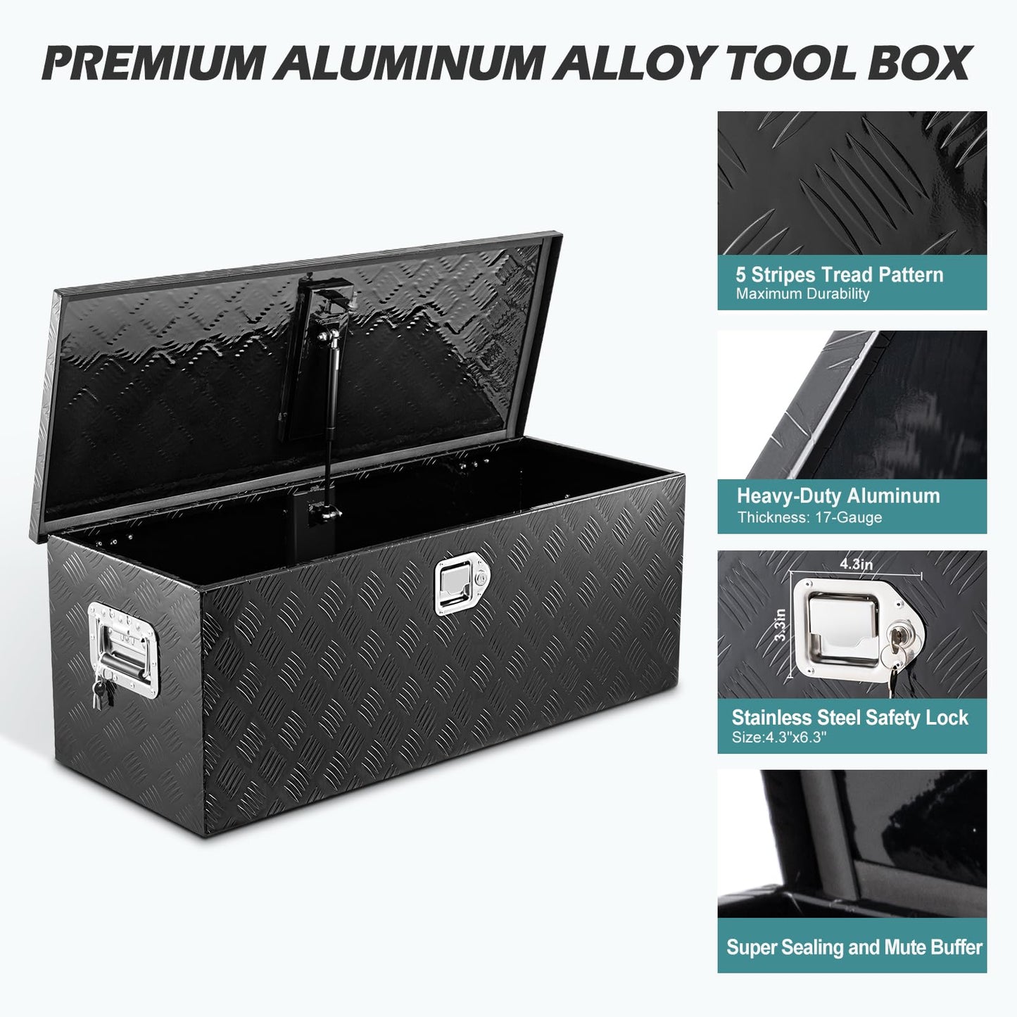KING CHAO FOO 39" Lx15 Wx14 H Aluminum Tool Box, Heavy Duty Truck Bed Toolboxes with 2 PCS Keys, Upgraded Widest Tool Box Used for Truck Bed Storage,Trailers,Pickup,RV, All-Weather Use