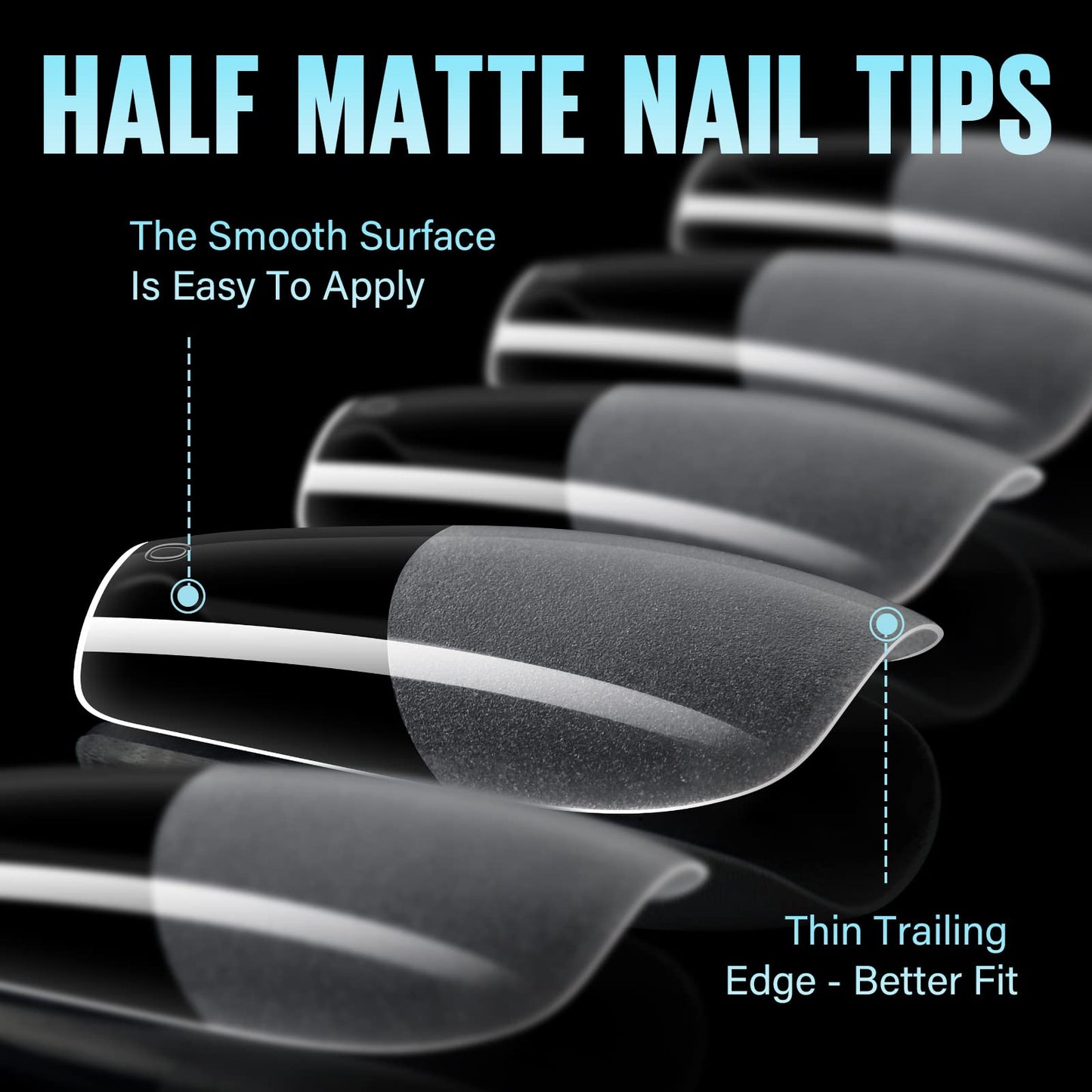TOMICCA Medium Coffin Nail Tips, 240Pcs Half Matte Nail Tips, 15 Sizes Gel Nail Extension Tips Set, Full Cover Pre Shaped Acrylic Fake False Nails for Beginner and Professional DIY Nail Salon