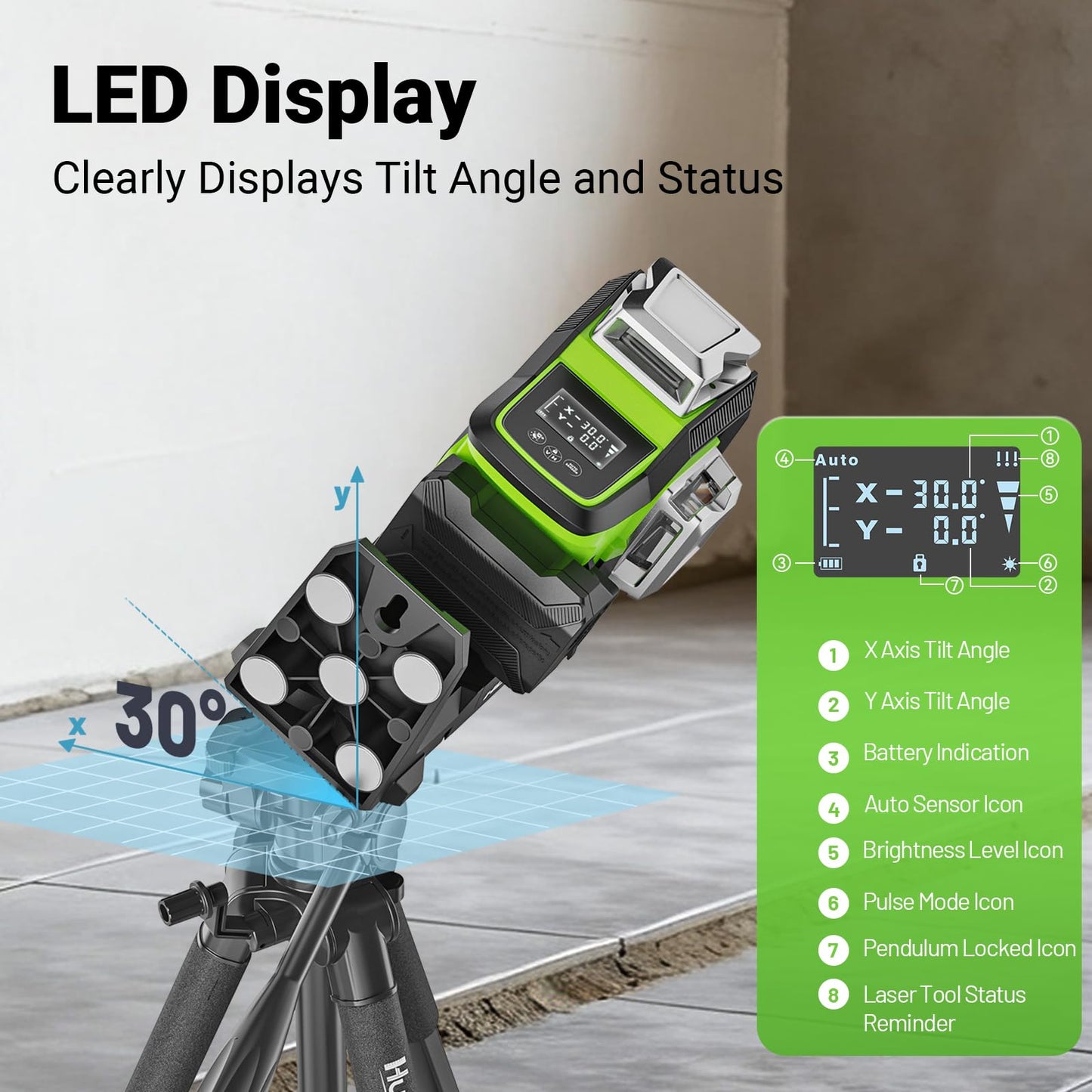 Huepar 360 Laser Level with Electric Pivot Around Point Fine Adjustment Rotating Base, Remote Control, Rechargeable Battery, 1/13" High precision Self Leveling Lazer Leveler, Pluse Mode