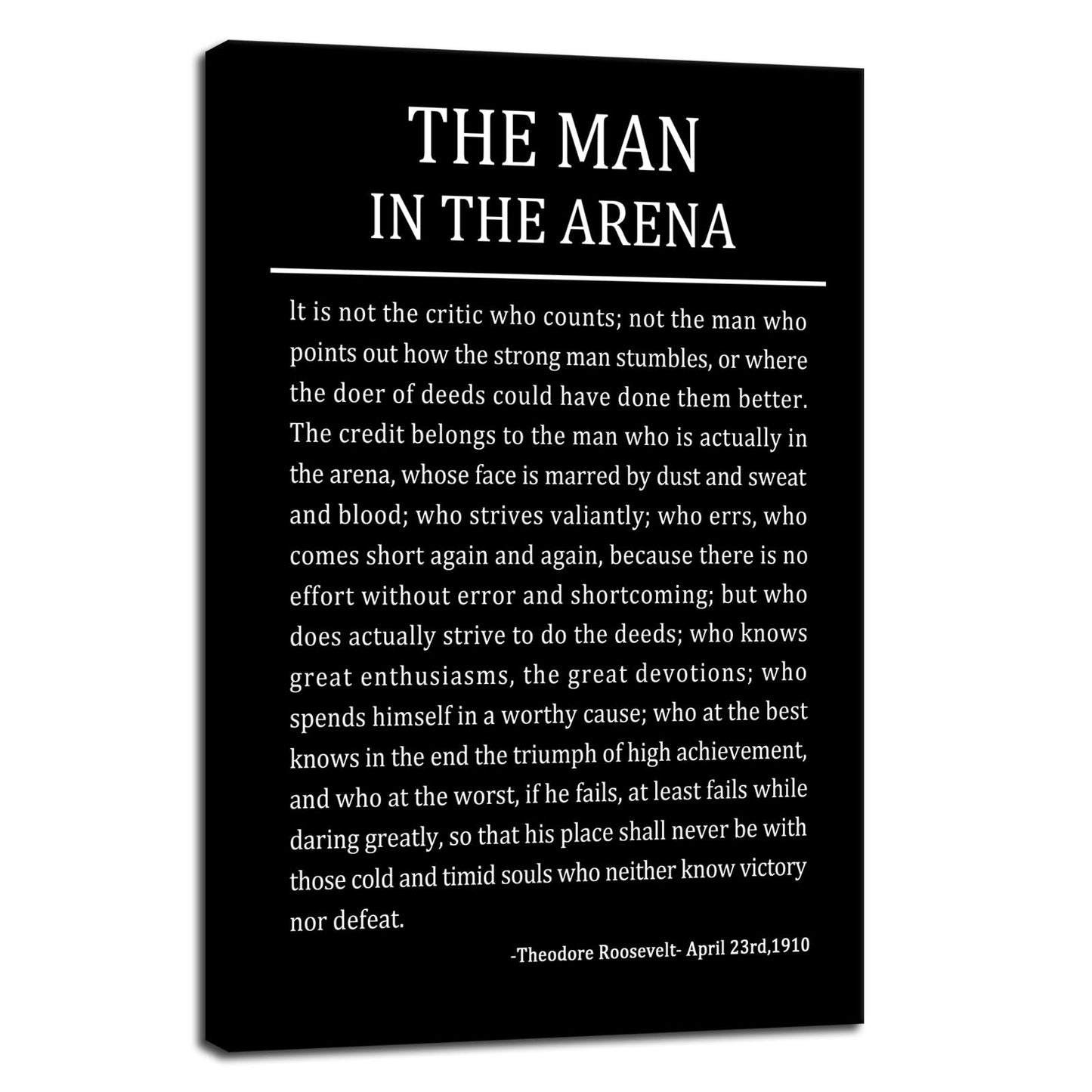 The Man In The Arena Inspirational Canvas Wall Art Motivational Positive Poster Quotes Canvas Prints Artwork for Living Room Office Home Decor Painting Stretched and Framed [12''Wx 18''H]