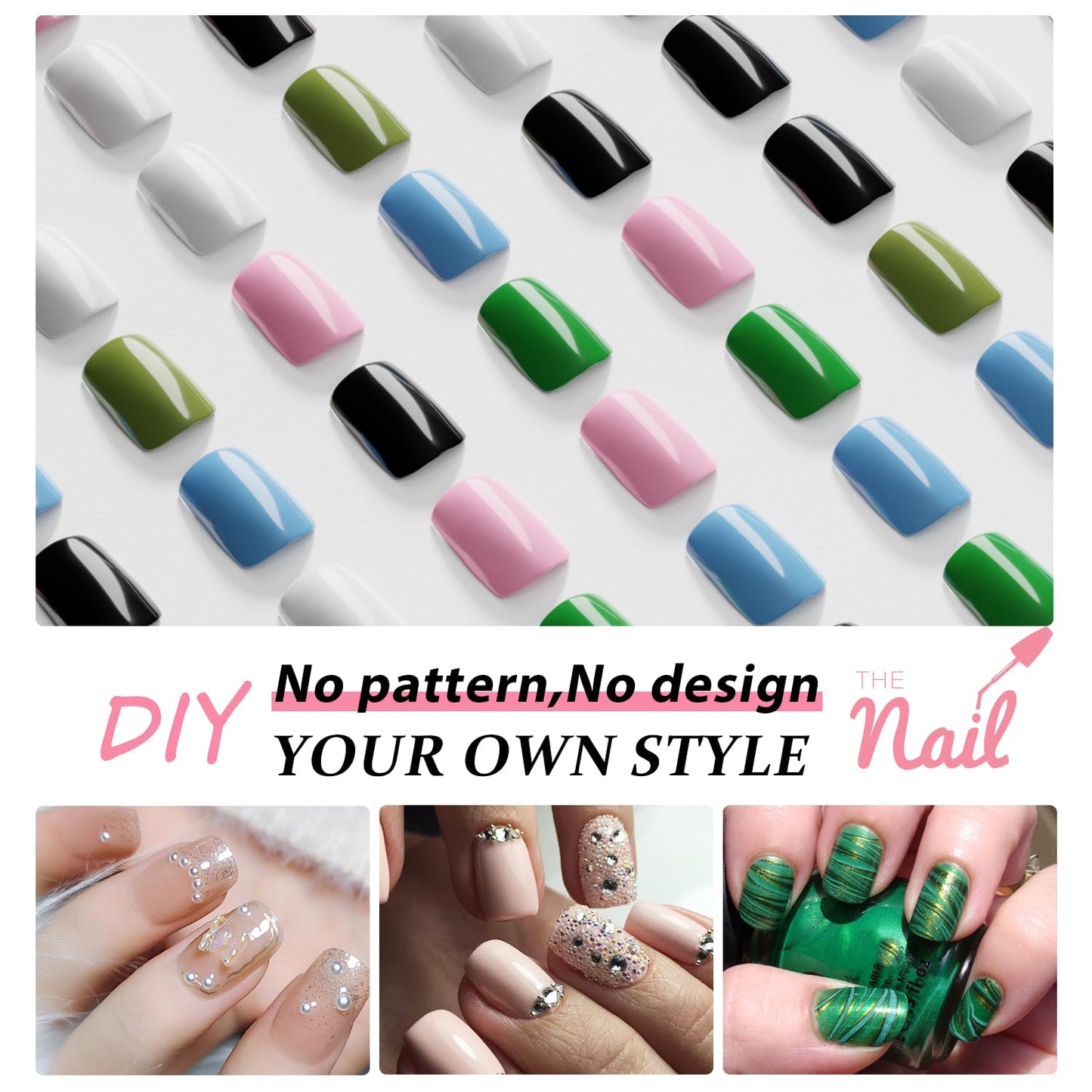 Ombre Press on Nails Short Square, Short Fake Nails Glue on Gradient Green Black Nails Press ons, Soft Gel Glue on Stick on Nail for Women 30 Pcs 15 Sizes