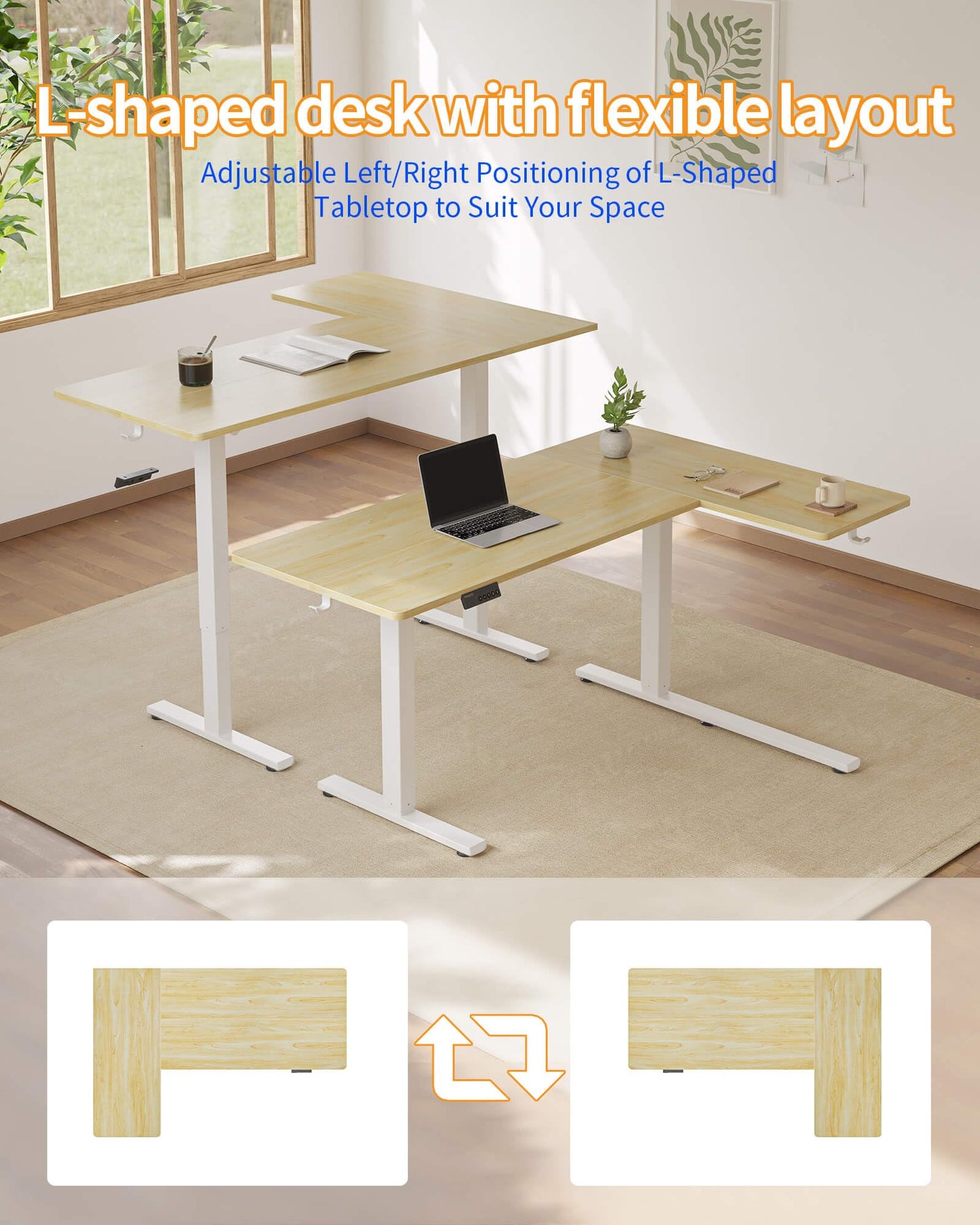 YIHAYO Reversiable L-Shaped Electric Standing Desk, 59 Inches Stand Up Corner Desk, Sit and Stand Up for Work Office Home, Ergonomic Rising Computer Table with Splice Board, Natural