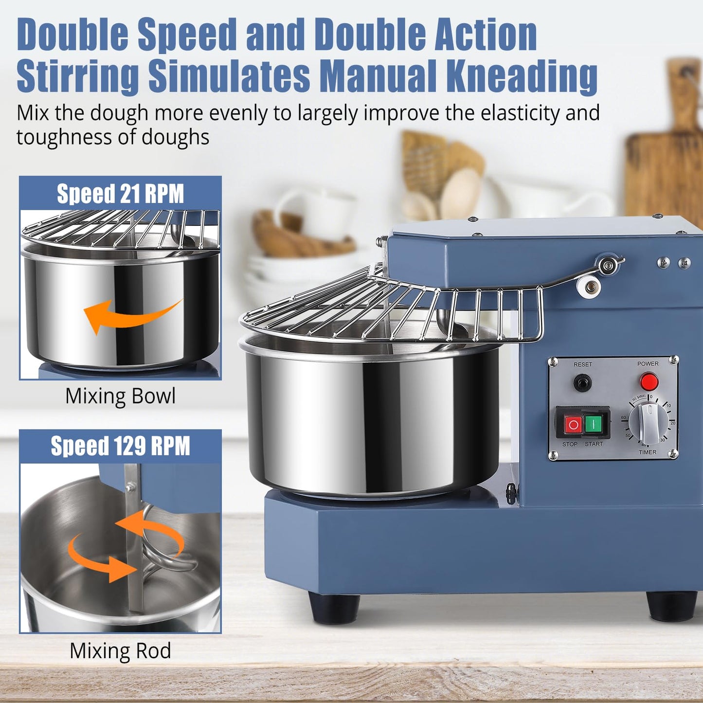 Commercial Dough Mixer 10.5Qt, 650W Dual Rotating Dough Kneading Machine with Stainless Steel Bowl, Security Shield & Timer, Heavy-Duty Commercial Stand Mixer for Bakeries Pizzeria