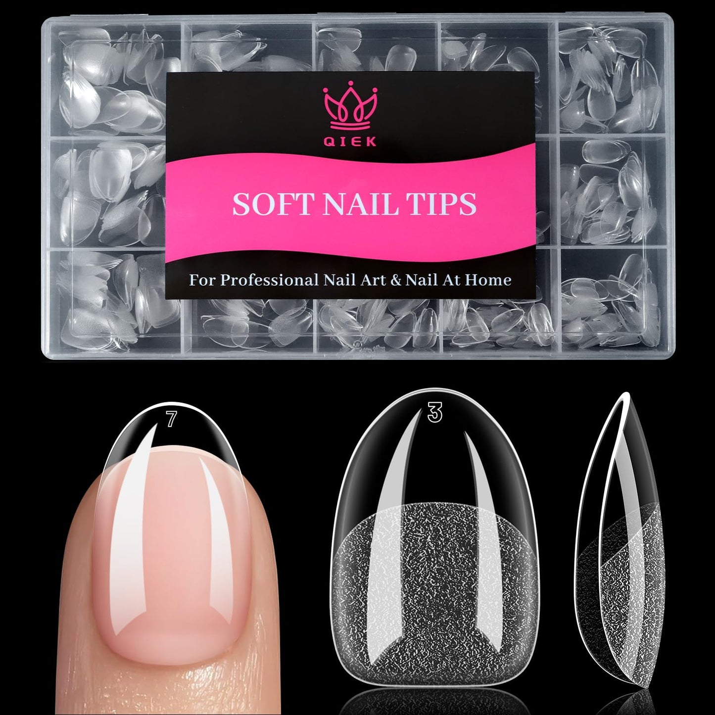 Qiek Short Oval Fake Nail Tips - 15 Sizes 240 PCS Clear Half Matte Press On False Nail Tips Pre-shaped Soft Full Cover Gel Nail Tips Extensions Thick Long Lasting for DIY Beginners & Salon Manicure
