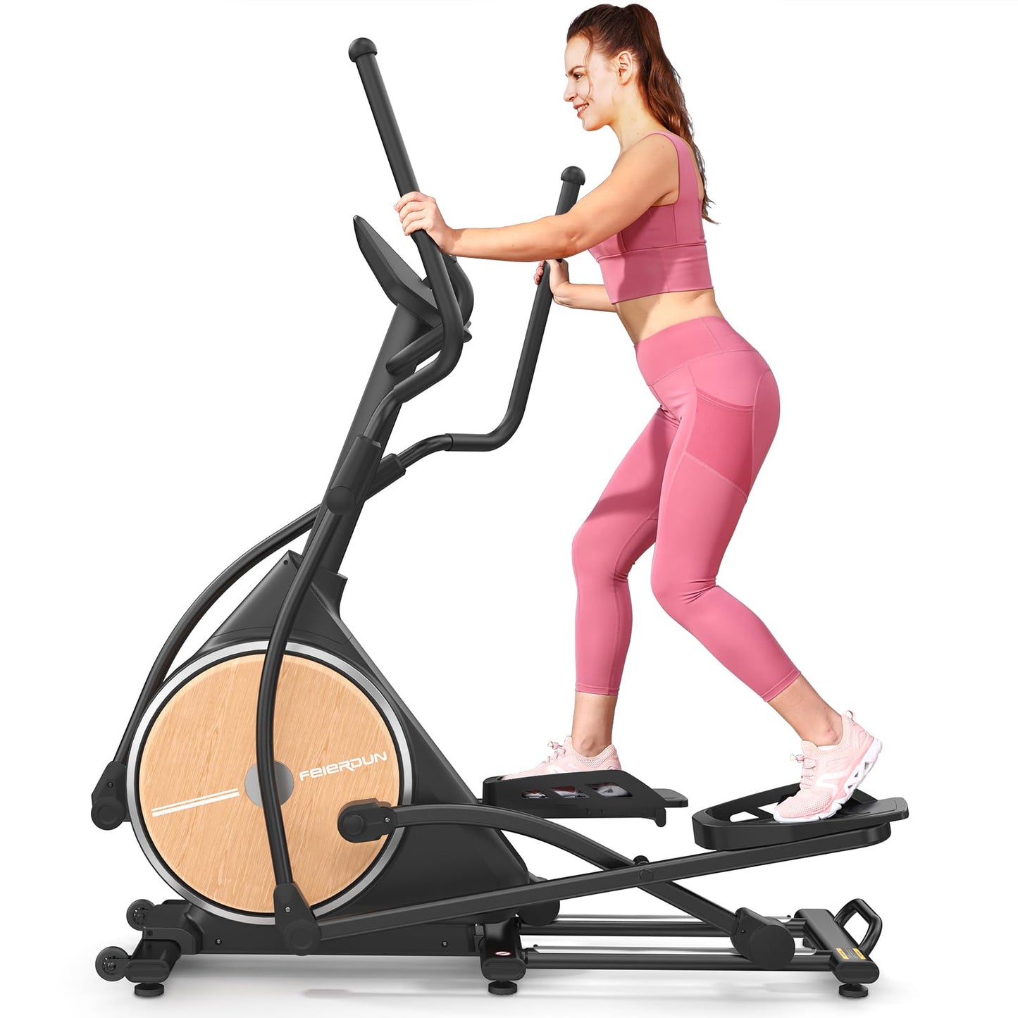 FEIERDUN Elliptical Machine, Cross Trainer for Home Use with Hyper-Quiet Electromagnetic Front Driving System, 32 Resistance Levels, 20IN Stride, 400LBS Weight Capacity, Black