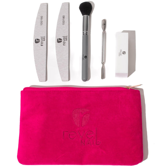 Revel Nail Tool Kit - Dip Powder and Gel Polish Nail Kit, With Cuticle Pusher, Nail File, Buffer, Powder Brush and Nail Clipper Case, Manicure Set