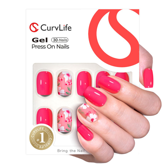 Curvlife Soft Gel Press on Nails with Scarlet Design Full Cover Fake Nails for Women Reusable Nail Kit with Nail Glue Adhesive Tabs
