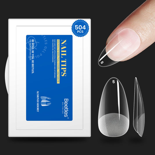 Beetles Gel Nail Tips Easy Nail Extension Etch X Nail Tips 12 Sizes 504Pcs Short Almond Half Matte Nail Tips Gelly Tips Full Cover False Nails Gifts for Girls