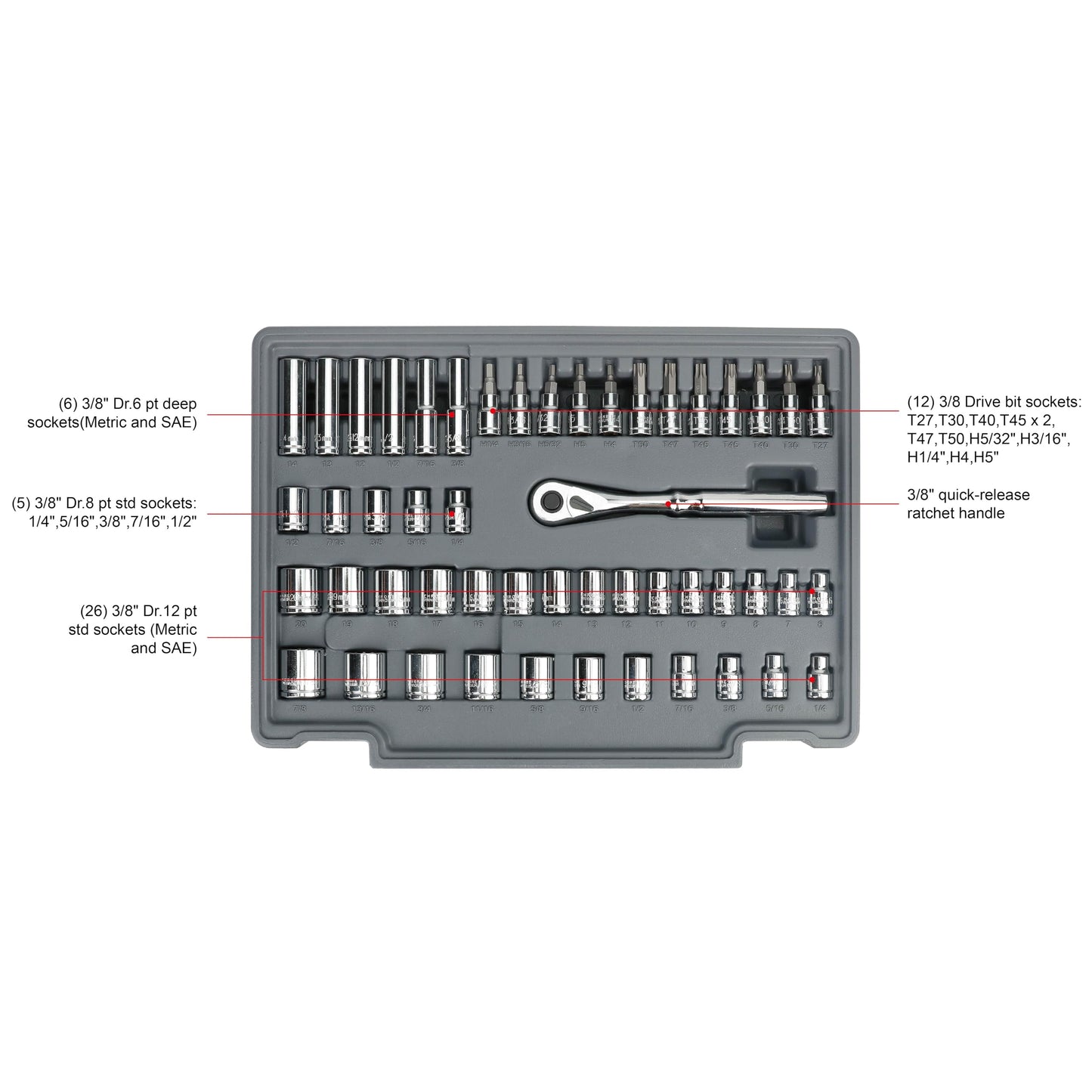 Amazon Basics 287-Piece Mechanic Tool Set with Sockets, Ratchets & Wrenches - 3-Drawer Case