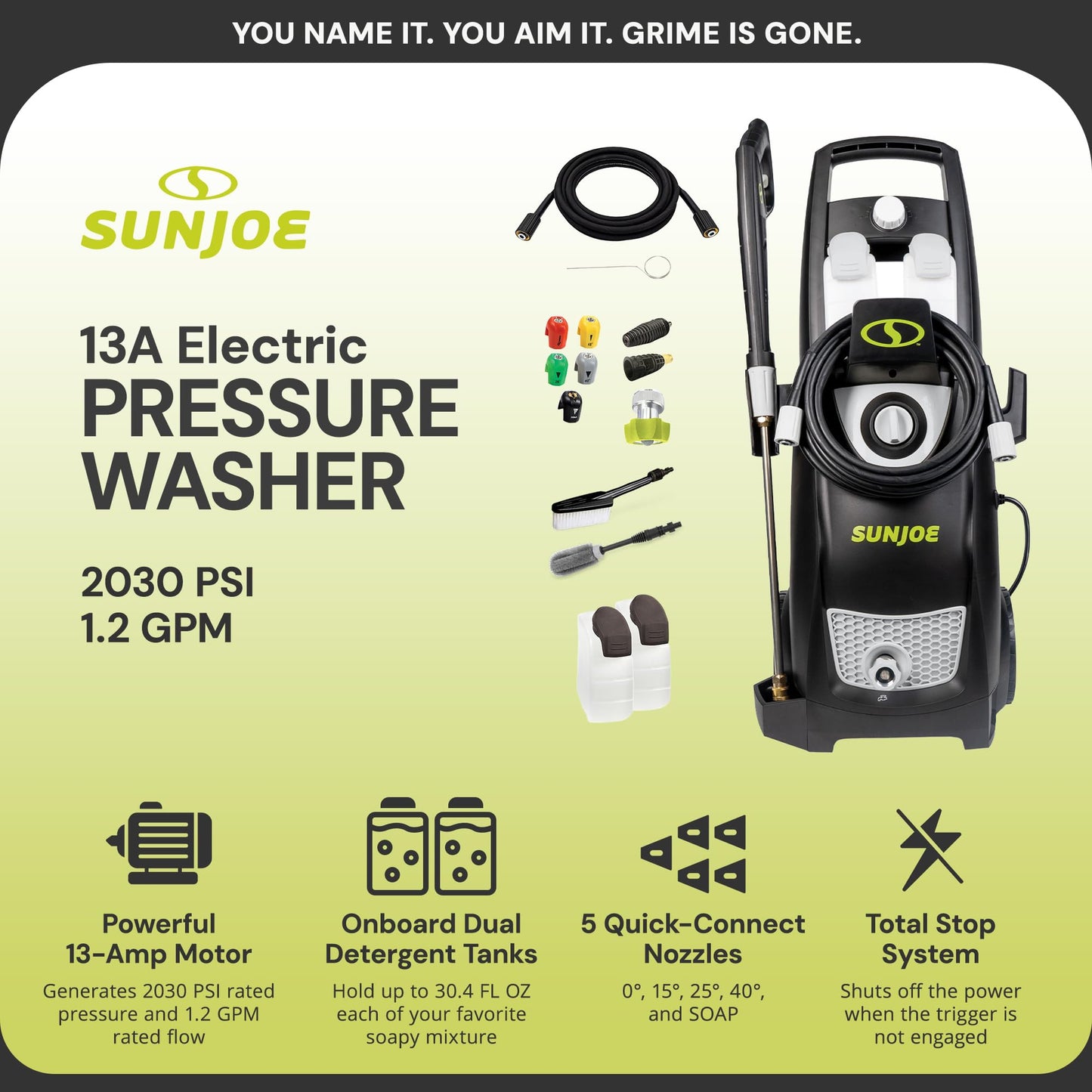 Sun Joe Electric Pressure Power Washer w/ Extension Spray Wand and Hose, 2030 PSI, 1.2 GPM, 14.5-Amp Motor - Heavy-Duty Cleaning Machine for Patios, Decks, Sidewalks & Cars, SPX3000-PK1