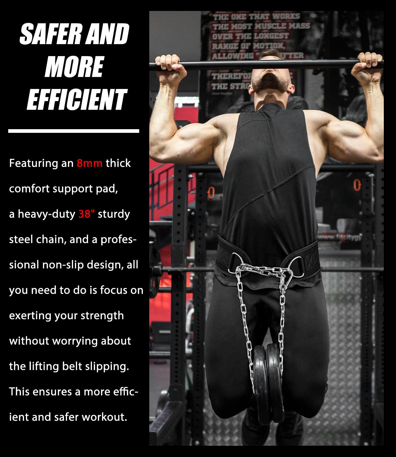 Seektop Dip Belt for Weightlifting - GYM Workout Pull Ups Belt with Chain, Neoprene Waist Dip Belt Crossfit for Weight Lifting, Squat, Training, Fitness, Men & Women (Belt & Chain) (Black)