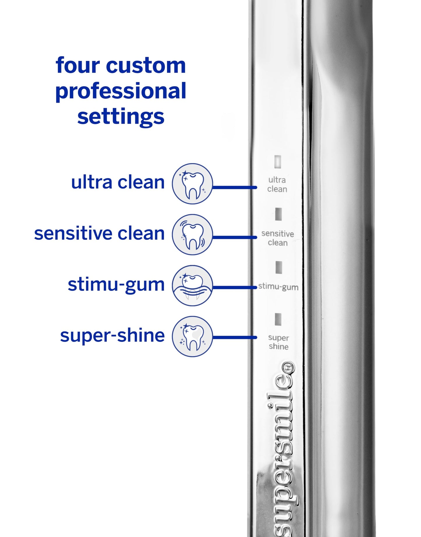 Supersmile Zina45™ Deluxe Sonic Pulse Toothbrush – Rechargeable Electric Brush with Angled Head & Travel Case – for Whiter Teeth and Healthier Gums, Silver